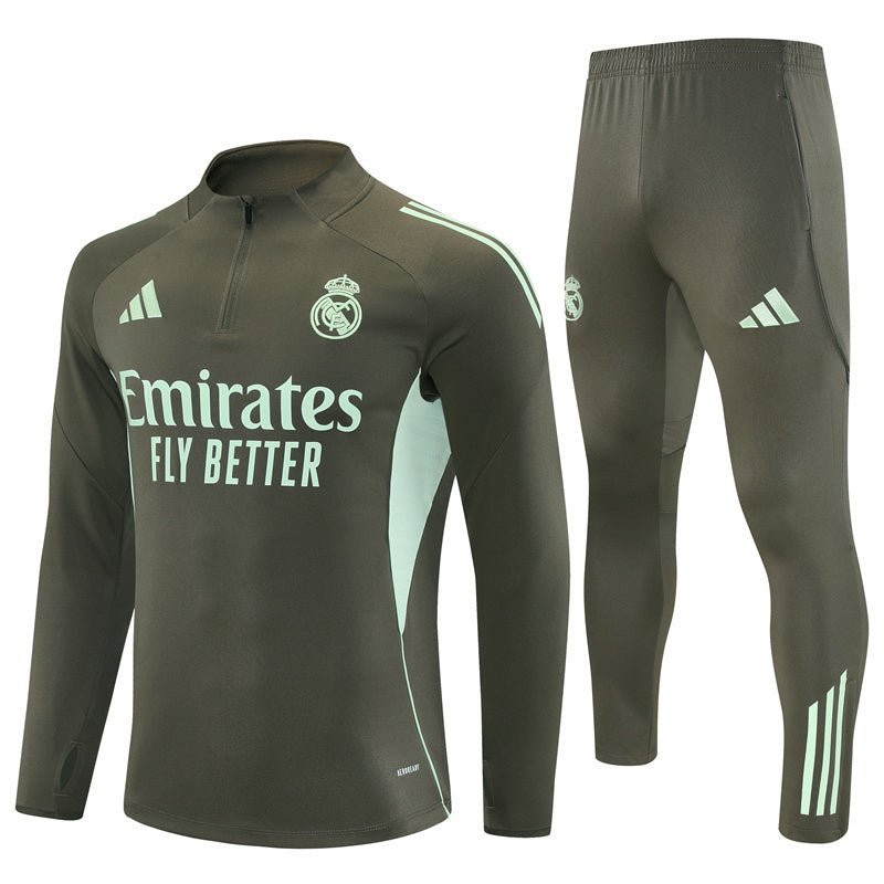 25/26 Real Madrid Training Dark Olive Tracksuit - Premium Quality Kits at Football Monarch