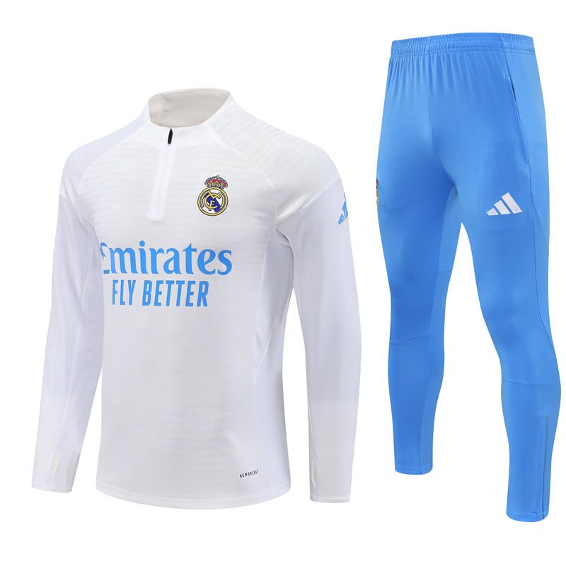25/26 Real Madrid Training White/Light Blue Tracksuit - Premium Quality Kits at Football Monarch