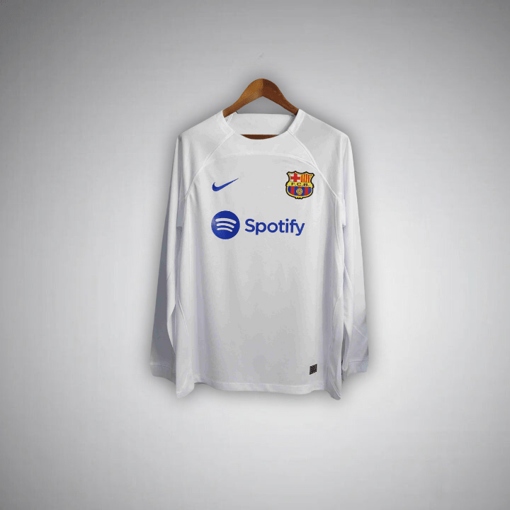 23/24 FC Barcelona White Long Sleeve Away Kit - Premium Quality Kits at Football Monarch