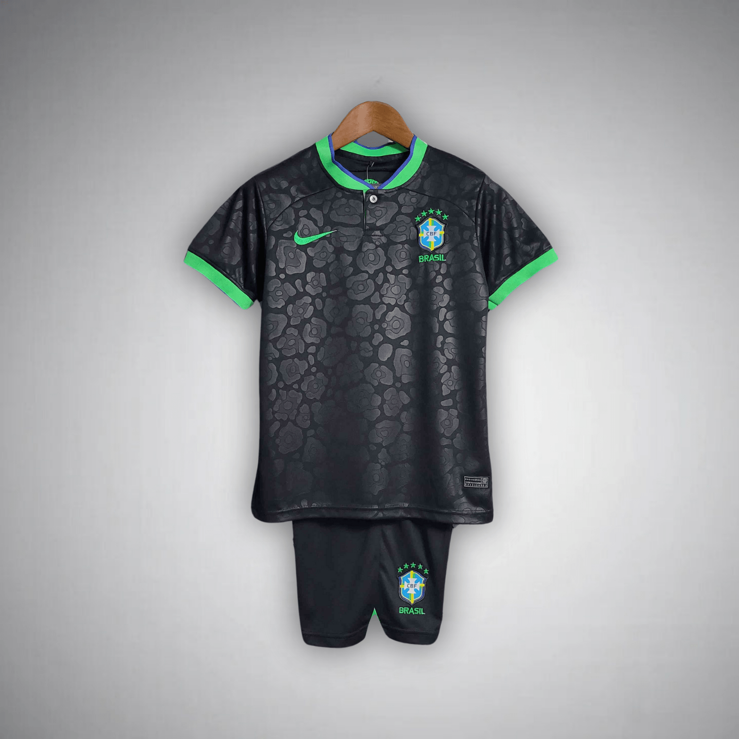 Brazil "Black Leopard" Premium Kids Size Kit - Premium Quality Kits at Football Monarch